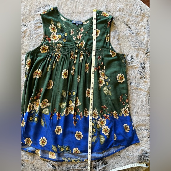 Democracy Green Blue Floral Sleeveless Tank Top Size Small EUC Boho - Picture 11 of 12